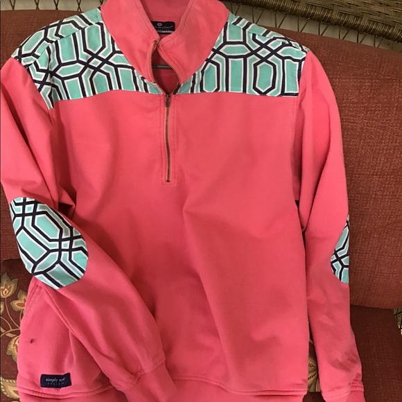 Top Simply Southern Women’s large pink & aqua sweatshirt zip front EUC - Picture 12 of 12